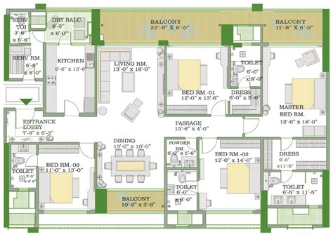 3 Bhk And 4bhk Floor Plans Bluegrass Residences House Layout Plans