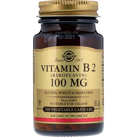 Solgar Vitamina B2 Riboflavina 100 Mg 100 Cápsulas Vegetais Iherb