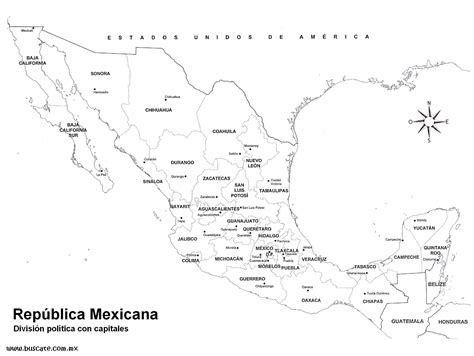 Mapa De La República Mexicana Con División Política Con Nombres Y Capitales