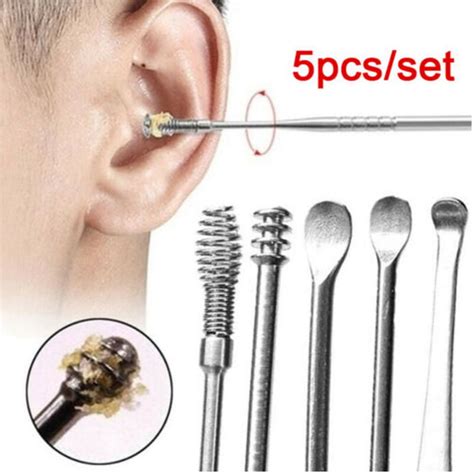 5pcs Ear Wax Pick Cleaner Remover Tool Curette Ear Scoop Spoon Carbon