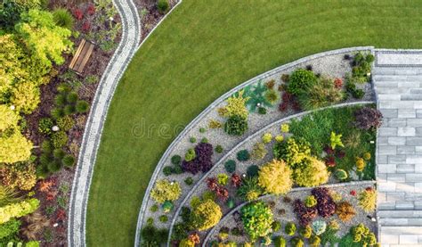 Large Moden Residential Backyard Garden Aerial View Stock Image Image