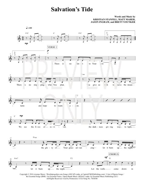 The power chords are used with a few fingering changes here and there. Salvation's Tide Lead Sheet, Lyrics, & Chords | Passion | WorshipHouse Media