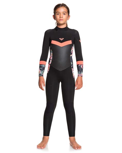 Roxy Girls 8 14 3x2mm Syncro Gbs Back Zip Wetsuit Black Bright Coral I Surfstitch