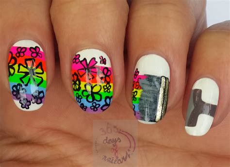 365 Days Of Nail Art Day 292 Nail Art Painting Rainbow Flowers