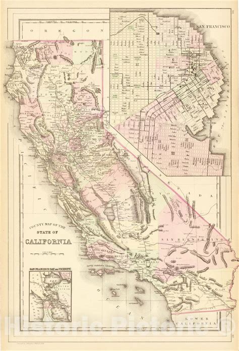 Historic Map County Map Of The State Of California With Large Inset