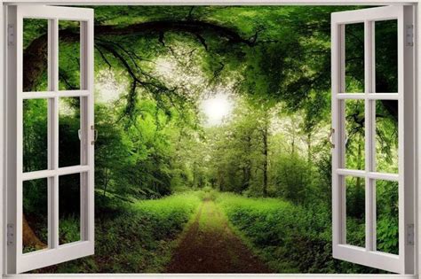 3d Effect Window View Tree Nature Forest Road Sticker Wall Poster Vinyl