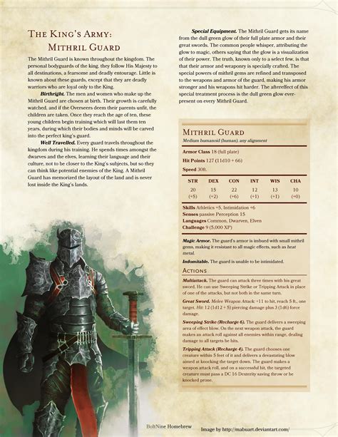 The Kings Army Mithril Guard Dnd 5e Homebrew Dnd Dandd