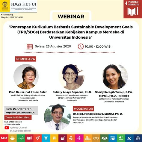 WEBINAR SDGs Hub Universitas Indonesia Penerapan Kurikulum Berbasis Sustainable Development