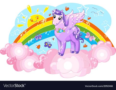 Violet Pegasus In Sky With Rainbow Royalty Free Vector Image