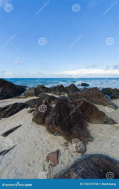 Natural Tropical Beach Blue Sky With Rock Stone As Foreground Stock Photo Image Of