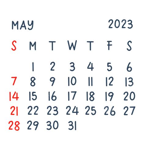 Handwritten Calendar Of May 2023 Calendar May 2023 Monthly Calendar