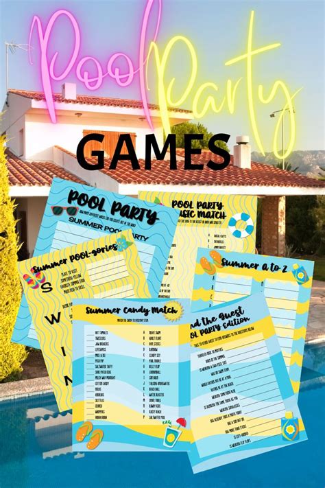 Pool Party Themed Printable Games Printable Summertime Party Etsy Pool Party Games Fun