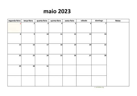Calendário Maio 2023