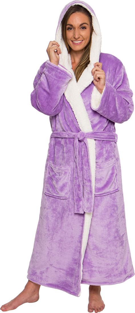 Silver Lilly Womens Sherpa Lined Fleece Robe With Hood Full Length