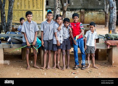 Rural Indian Village School Boys In An Outside Class Andhra Pradesh
