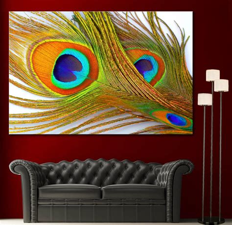 Peacock Feather Colorful Fine Wall Art Home Decor Canvas Etsy
