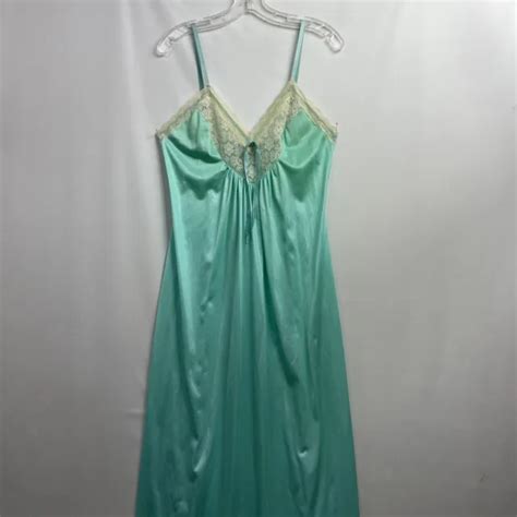Vintage Vassarette Underneath It All Slip Gown Aqua Womens Small Lace