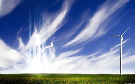 Hd Wallpaper White Windmill Field The Sky Energy Style The Wind