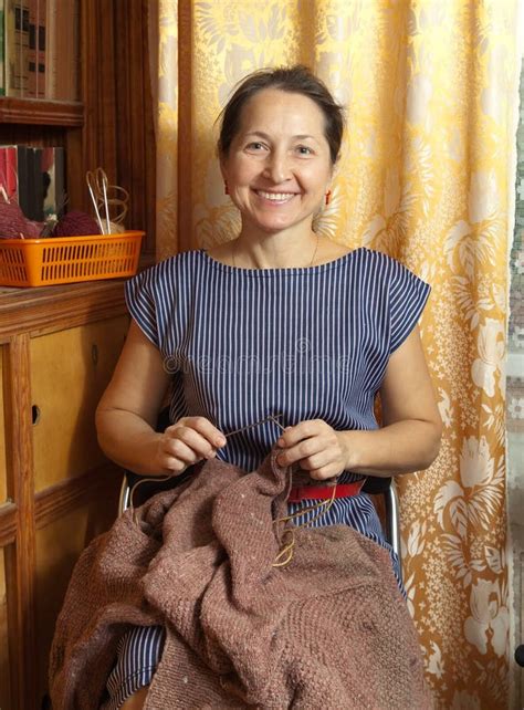 Midaged Woman Knitting Stock Photo Image Of Mature Portrait 24359002