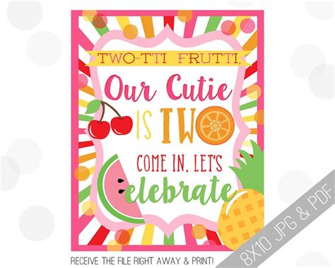 Twotti Frutti Printable Sign Fruity Welcome Sign Twotti Etsy