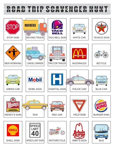 Keep your kids entertained on your next road trip with these free printable road trip games. Printable Road Trip Scavenger Hunt T