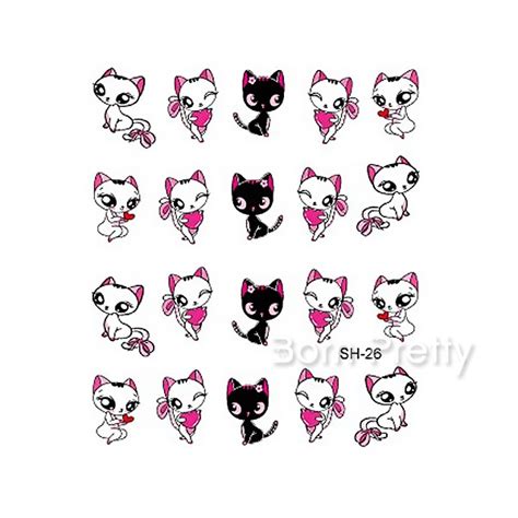 Наклейки для ногтей Bornprettystore Cute Cat Nail Art Water Decals Transfers Sticker Pretty Cat