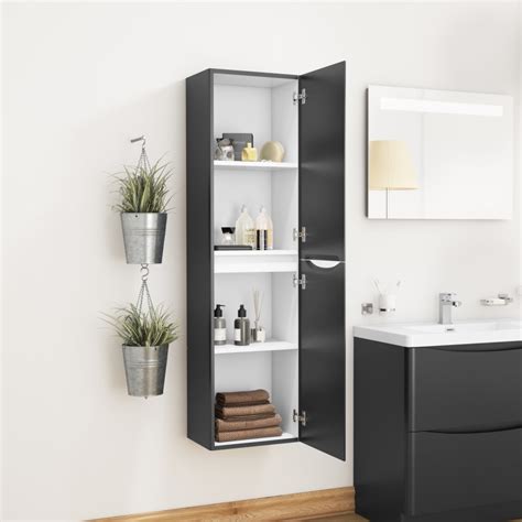 Grade A2 Black Wall Hung Tall Bathroom Storage Cabinet W400 X