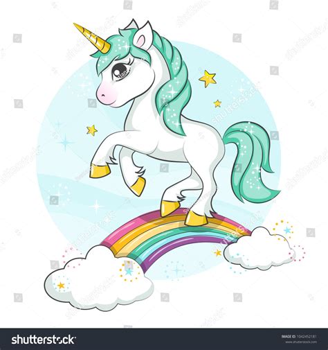 Cute Magical Unicorn And Rainbow Vector Design Isolated On White