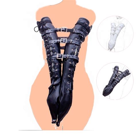 Pu Leather Double Arm Binder Gloves Adult Restraintarm Harness