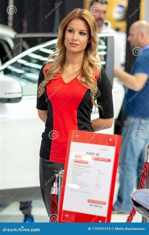 Beautiful Hostess Girl At The Belgrade Car And Motor Show In Belgrade Serbia Editorial Stock