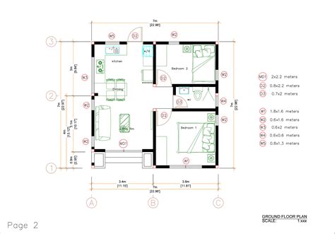 23x23 Feet Tiny House 7x7 Meters 2 Bedrooms Pdf Plans