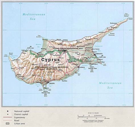 Large Political Map Of Cyprus With Relief Roads And Cities Cyprus