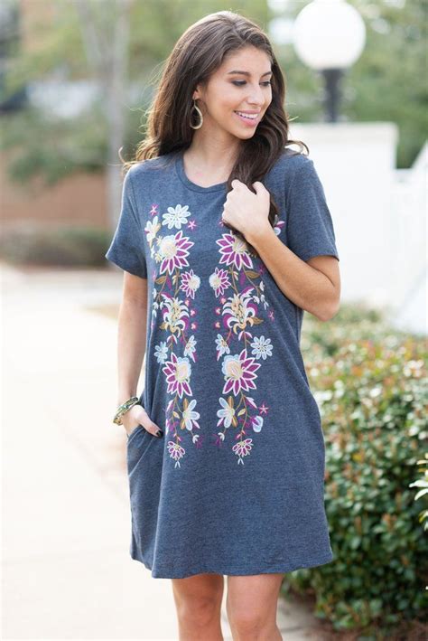 Floral Embroidered Dress Navy The Mint Julep Boutique Floral