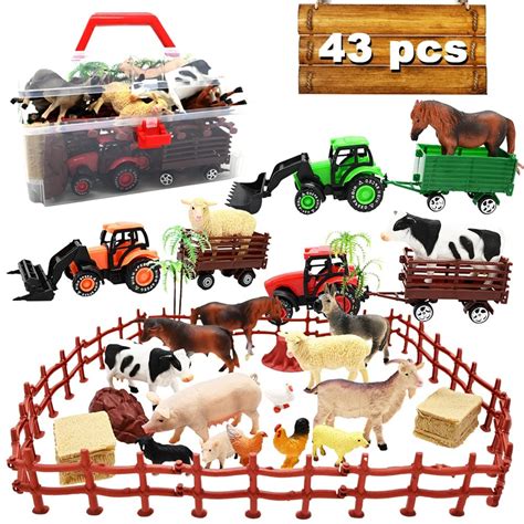 Buy 3 Pack Farm Toy Tractor With 40pcs Plastic Animals Figurines And