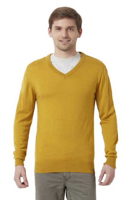 Peter England Casuals Sweaters Peter England Yellow Sweater For Men At