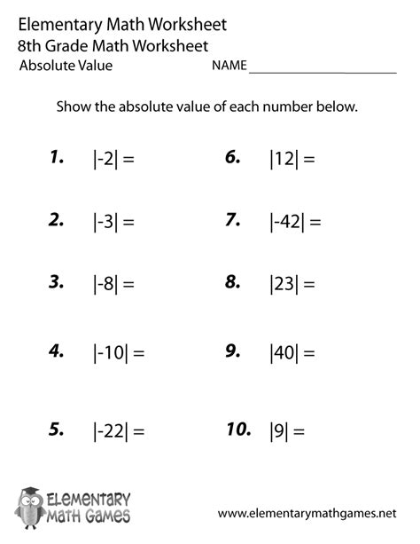 Which subject assignment answer submit in 2nd week for class 8? Eighth Grade Absolute Value Worksheet