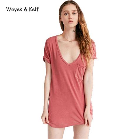 weyes and kelf summer short sleeve red sexy t shirts for women deep v neck loose pockets t shirt