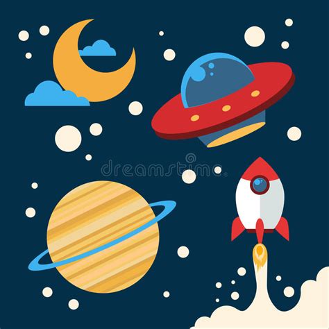 Cosmos Icons Set With Black Background Stock Vector Illustration Of