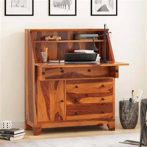 Cottondale Drop Front Rustic Solid Wood Home Office Secretary Desk