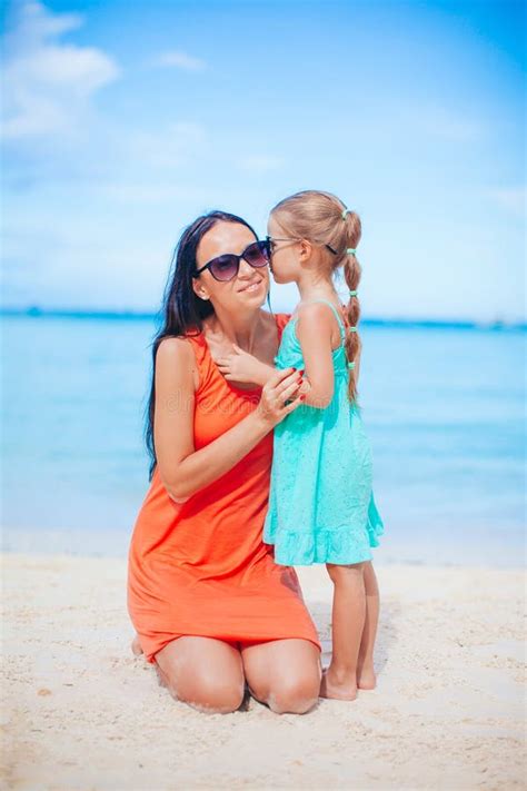 Beautiful Mother And Daughter At The Beach Enjoying Summer Vacation Stock Image Image Of Ocean