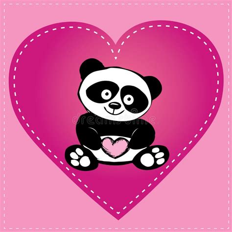 Little Cute Panda In Heart Hand Drawing Stock Vector Illustration Of