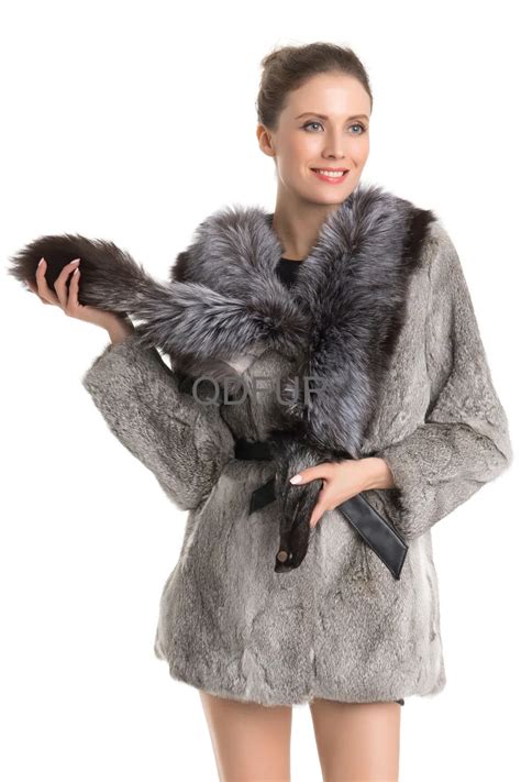 2017 winter fashion ladies natural rabbit fur coat silver fox fur collar women fur outerwear