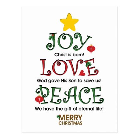Christian Christmas Joy Love And Peace Postcard Zazzle