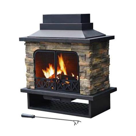 Sunjoy Black Steel Outdoor Wood Burning Fireplace At