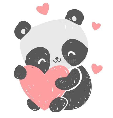 Panda With Heart Background Hand Drawn Panda Bear Print Seamless