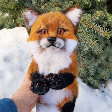 Realistic Fox Plush Stuffed Red Fox Soft Wild Animal Etsy