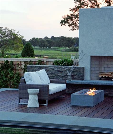 Modern Patio Design With Rectangular Outdoor Fireplace