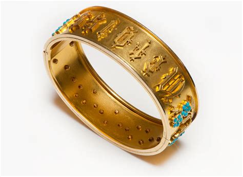 Antique Victorian Gold Turquoise Bangle Bracelet