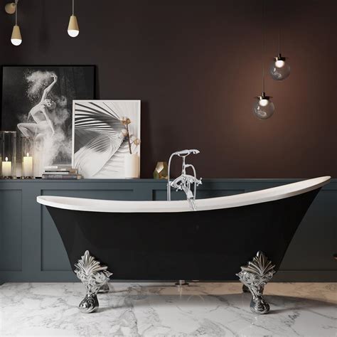 Akdy 60 In Fiberglass Black Acrylic Clawfoot Tub For Bathtub With Tub