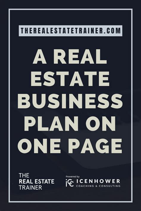 Real Estate Coaching The One Page Real Estate Business Plan Real